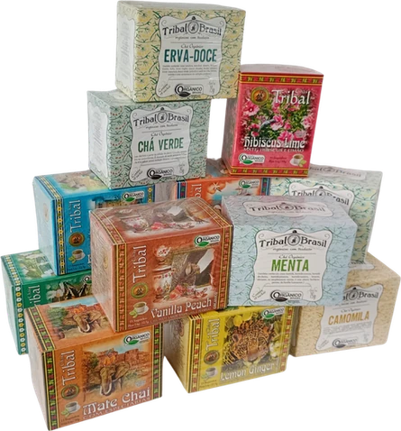 Caixas de chá Tribal orgânico em vários sabores
