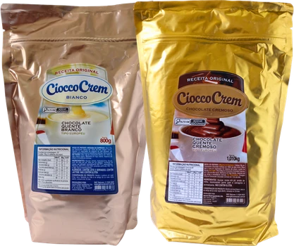 Pacotes de chocolate quente Cioccocrem branco e tradicional