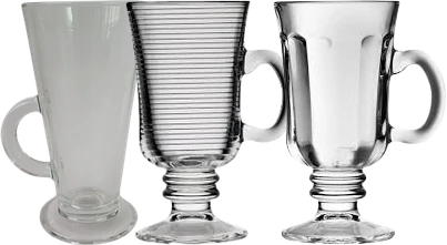 Taças e caneca de vidro para café